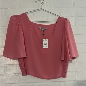 Versona Womens Top Pink Flutter Sleeves Cropped Square Neck Blouse Small NWT
